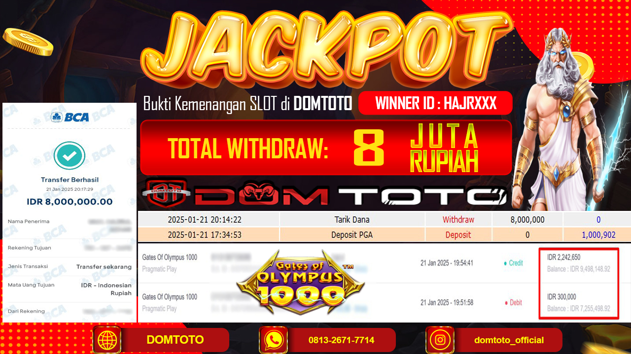 JACKPOT SLOT GATE OF OLYMPUS 1000 21  JANUARI 2025